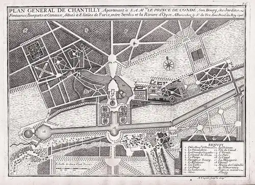 Plan General de Chantilly, Apartenant a S. A. M. Gr. le Prince de Condé, Son Bourg, Ses Jardins, Fontaines, Bo