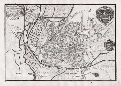 Plan de la Ville et des Fauxbourg de Bourges, Capitale de la Province de Berri - Bourges Centre-Val-de-Loire /