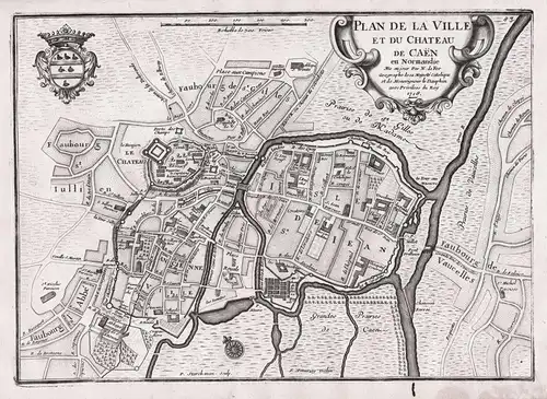 Plan de la Ville et du Chateau de Caen en Normandie - Caen Plan Normandie Normandy / France Frankreich