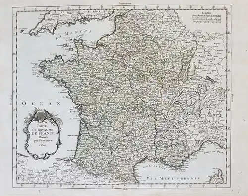 Carte du Royaume de France. Divisée par Provinces - France Frankreich carte gravure