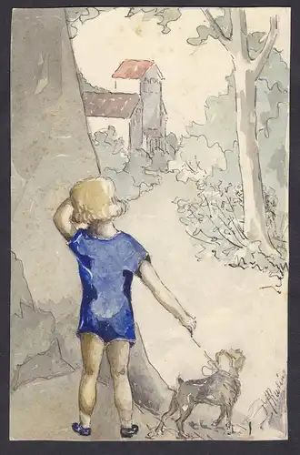 (Mädchen mit Hund im Wald / Girl with a dog in the forest)
