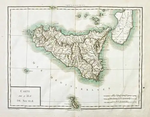 Carte de l'Ile de Sicile. - Sizilia Sicily Sizilien island Italia Italy Italien