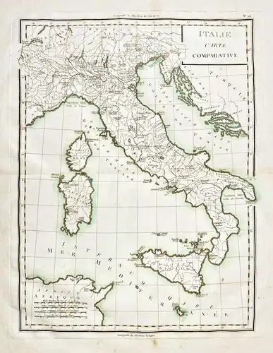 Italie. Carte Comparative. - Italia Italy Italien carta incisione map Karte