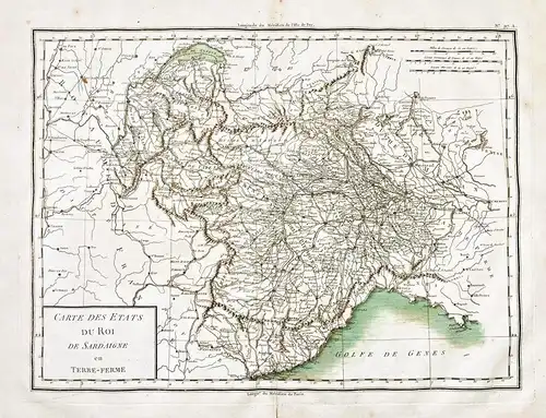 Carte des etats du Roi de Sardaigne en Terre Ferme. - Piemonte Torino Piemont Italia Italy Italien carta incis