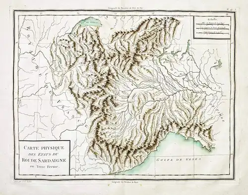 Carte Physique des etats du Roi de Sardaigne en Terre Ferme. - Piemonte Torino Piemont Italia Italy Italien ca