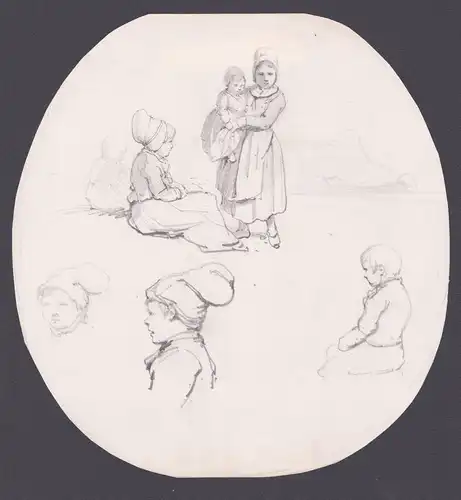 (Skizzenblatt mit Figurenstudien / Sketches with figure studies) - Kinder children / Bretagne