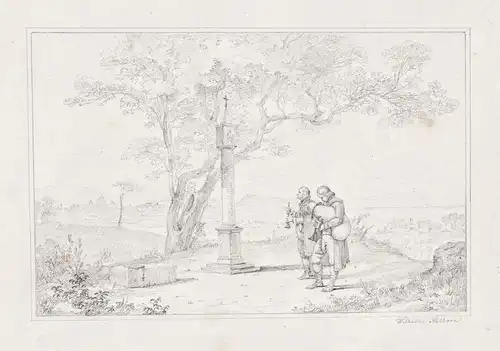 (Landschaft mit zwei Musikern an einem Denkmal / Landscape with two musicians by a monument) - Dudelsack / Rom