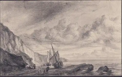 (Küstenlandschaft mit Booten / Marine / Seefahrt / Coastal landscape with boat)