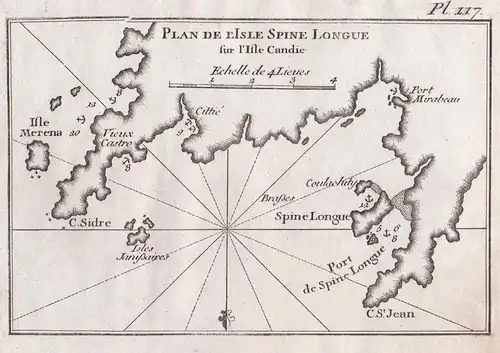 Plan de l'Isle Spine Longue sur l'Isle Candie - Kreta Crete Candia ile island Insel Greece Griechenland
