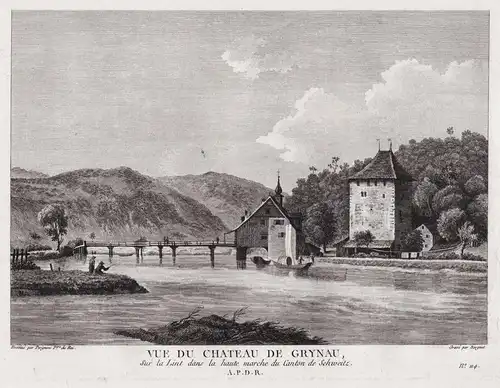 Vue du Chateau de Grynau, sur la Lint dans la haute marche du Canton de Schweitz - Schloss Grynau Tuggen Kanto