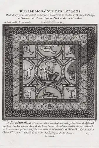 Superbe Mosaique des Romains.. decouverte le 16. Mai 1778 dans le Bailliage de Grandson entre Yvonan et Cheire