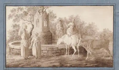 (Frauen am Brunnen mit Pferden und Kühen / Women by the fountain, surrounded by horses and cattle)