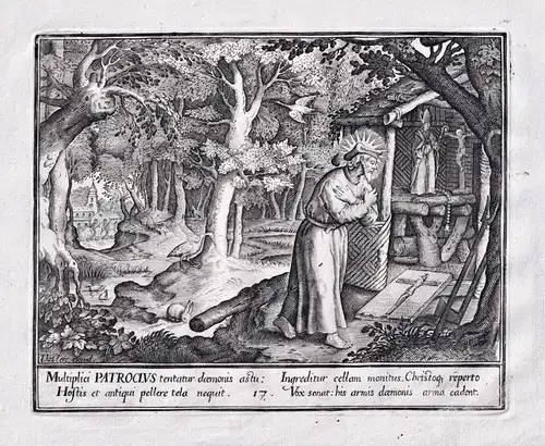 Multiplici Patroclus tentatur daemonis astu:/ Hostis et antiqui pellere... - Saint Patroclus / Einsiedler herm