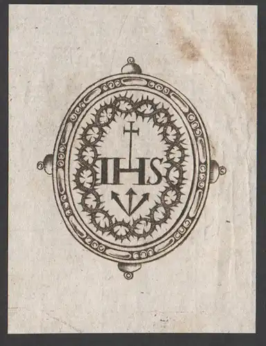 IHS - IHS im Dornenkranz mit Kreuz und 3 Kreuznägeln / Christusmonogramm nomen sacrum Jesus Christus Christogr