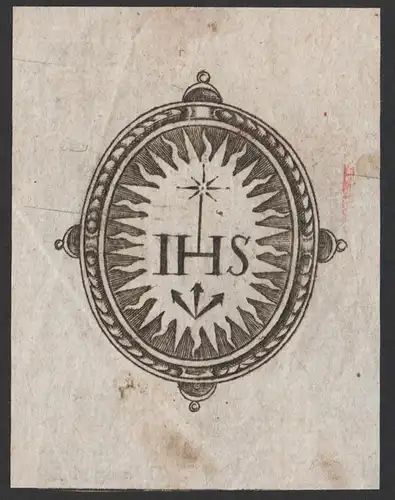 IHS - IHS in Sonnenscheibe mit Kreuz und 3 Kreuznägeln / Christusmonogramm nomen sacrum Jesus Christus Christo