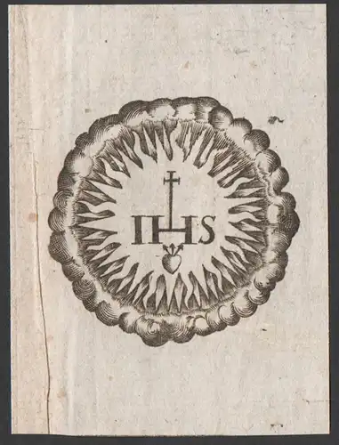 IHS - IHS in Sonnenscheibe mit Kreuz, Herz und 3 Kreuznägeln / Christusmonogramm nomen sacrum Jesus Christus C