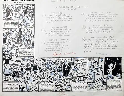 La Rentrée des classes - School schule ecole / geography history Geschichte Erdkunde / caricature Karikatur /