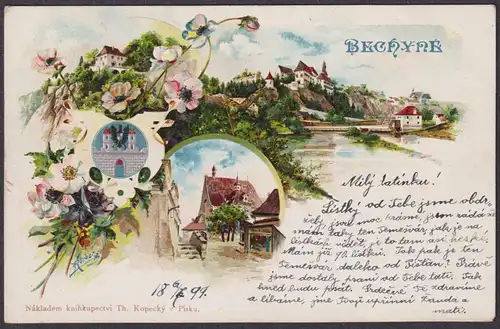 Bechyne - Gruss aus Bechyne Bechin Schloss Kohaut Lazne Böhmen Bohemia Czech Cechy Cesko Ansichtskarte Postkar