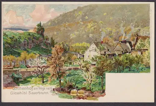 Eichhof am Wege nach Giesshübl Sauerbrunn - Künstlerkarte Böhmen Böhmen Bohemia Czech Cechy Cesko Ansichtskart