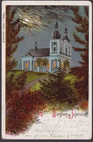 Gruss vom Burgberg bei Jägerndorf - Kirche Böhmen Böhmen Bohemia Czech Cechy Cesko Ansichtskarte Postkarte AK