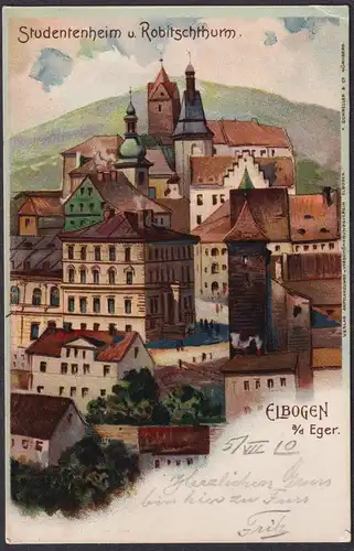 Studentenheim u. Robitschthurm - Loket Elbogen Eger Burg Böhmen Böhmen Bohemia Czech Cechy Cesko Ansichtskarte