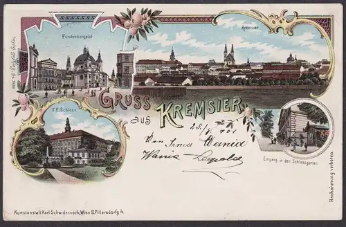 Gruss aus Kremsier - Kromeriz Fürstenbergplatz Mähren Moravia Czech Cechy Cesko Tschechien Ansichtskarte Postk