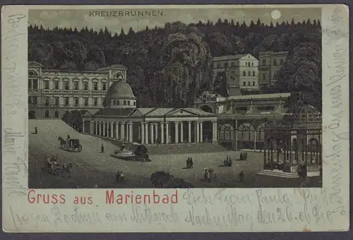 Gruss aus Marienbad - Marianske Lazne Kreuzbrunnen Böhmen Bohemia Czech Cechy Cesko Tschechien Ansichtskarte P