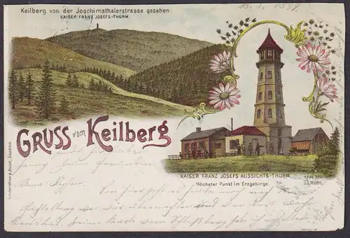 Gruss vom Keilberg - Klinovec Erzgebirge Böhmen Bohemia Czech Cechy Cesko Tschechien Ansichtskarte Postkarte A