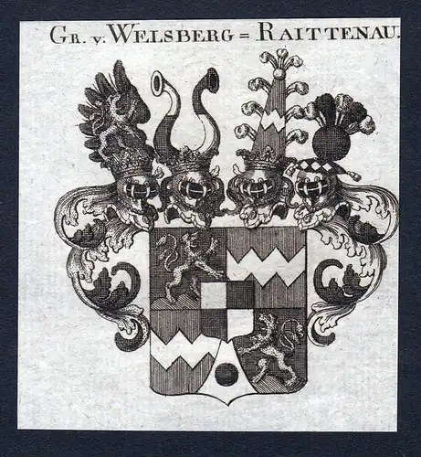 Gr. v. Welsberg-Raittenau - Welsberg Welsperg Raitenau Raittenau Wappen Adel coat of arms Kupferstich  heraldr