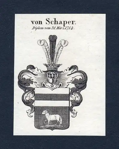 Von Schaper - Schaper Wappen Adel coat of arms Kupferstich  heraldry Heraldik