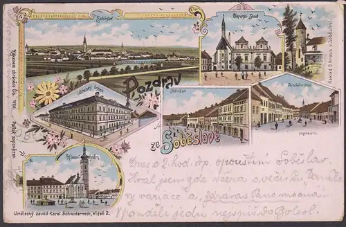 Pozdrav ze Sobeslave - Sobeslav Sobieslau Böhmen Bohemia Czech Cechy Cesko Tschechien Ansichtskarte Postkarte
