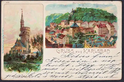 Gruss aus Karlsbad - Stefanie-Warte Karlovy Vary Böhmen Bohemia Czech Cechy Cesko Tschechien Ansichtskarte Pos