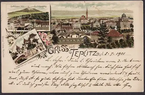 Gruss aus Teplitz - Teplitz Teplice Schlossberg Böhmen Bohemia Cesko Czech Cechy Tschechien Ansichtskarte Post