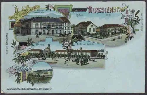 Gruss aus Theresienstadt - Terezin Paradeplatz K.u.K. Genie-Gebäude Böhmen Bohemia Cesko Czech Cechy Tschechie