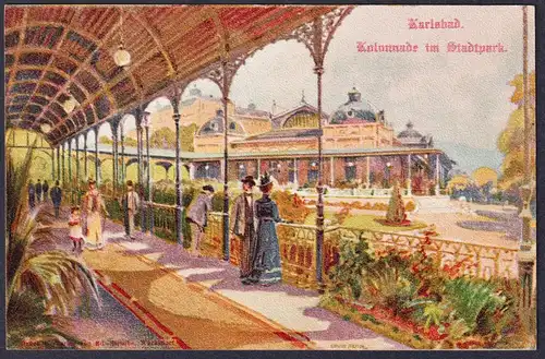 Karlsbad Kolonnade im Stadtpark - Karlovy Vary Gruss aus Böhmen Bohemia Czech Cechy Cesko Tschechien Ansichtsk