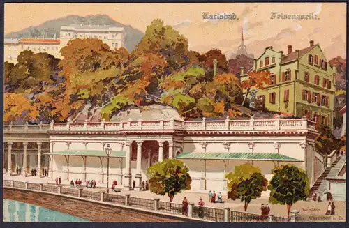 Karlsbad Felsenquelle - Karlovy Vary Böhmen Bohemia Czech Cechy Cesko Tschechien Ansichtskarte Postkarte AK po