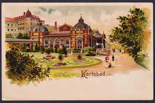 Karlsbad - Karlovy Vary Guss aus Stadt-Park Böhmen Bohemia Czech Cechy Cesko Tschechien Ansichtskarte Postkart