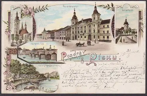 Pozdrav z Pisku - Pisek Böhmen Bohemia Czech Cechy Cesko Tschechien Ansichtskarte Postkarte AK postcard
