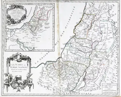 La Judée ou Terre Sainte divisée en ses douze Tribus / Carte de la Terre de Canaan ou Terre Promise a Abraham,