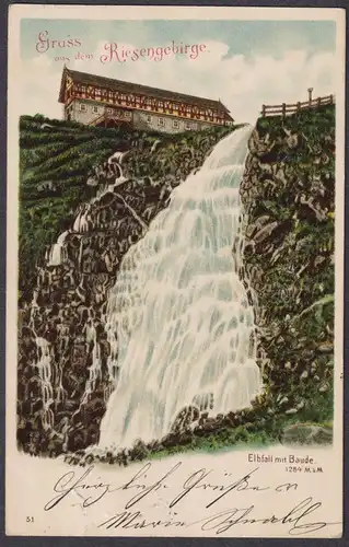 Gruss aus dem Riesengebirge - Elbfall Labsky vodopad Polen Poland Polska Ansichtskarte Postkarte AK postcard