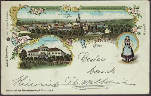 Gruss aus Neu-Raussnitz - Neu Raußnitz Rousinov Mähren Moravia Czech Cechy Cesko Tschechien Ansichtskarte Post