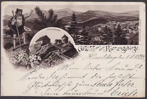 Gruss aus dem Riesengebirge - Schneekoppe Sniezka Polen Poland Polska Ansichtskarte Postkarte AK postcard