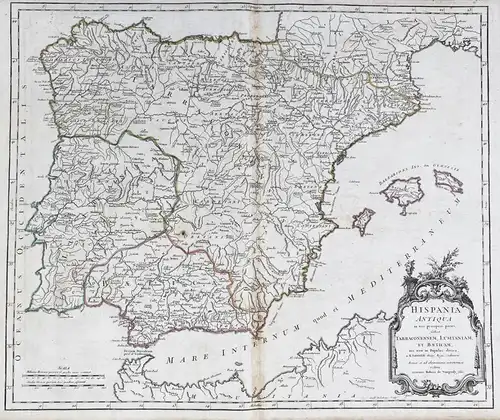 Hispania Antiqua in tre praecipuas partes Tarraconensem, Lusitaniam, et Baeticam - Spain Espana Spanien / Port
