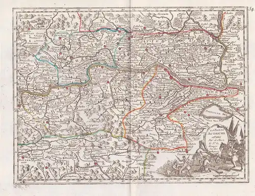 La Basse Autriche - Kärnten Steiermark Oberösterreich Leoben Wien Österreich Karte map Kupferstich