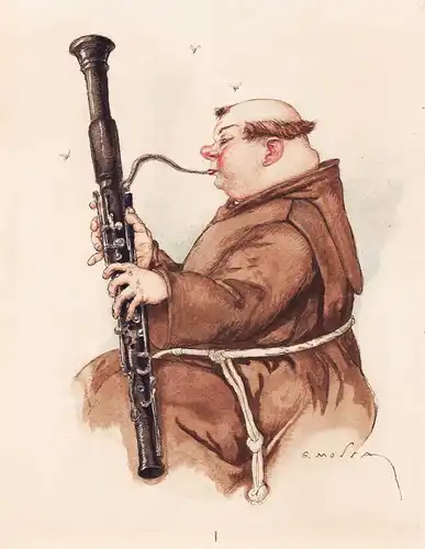 (Mönch mit Klarinette / Monk with clarinette) - Karikatur caricature