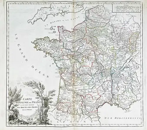 Carte du Royaume de France ou sont tracées exactement les Routes des Postes - France Frankreich Postkarte post