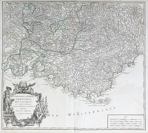 Gouvernement Général de Provence, divisé en ses Vigueries. Le comtat Vénaissin, La Principauté d' Orange, et l