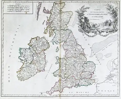 Carte des Grandes Routes d'Angleterre d'Ecosse, et d'Irlande - England Schottland Irland Scotland Ireland Groß