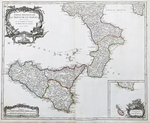 Partie Meridionale du Royaume de Naples. / Supplement pour l'Isle de Malte - Sicilia Sizilien Sicily island Na