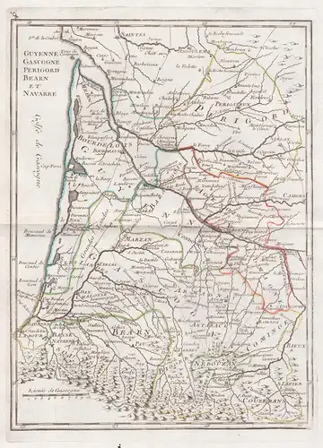 Guyenne Gascogne Perigord Bearn et Navarre - Saintes Bordeaux France gravure carte Karte map